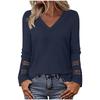 Women's Crochet Hollow Long Sleeve Ribbed T-Shirts Dressy V Neck Loose Tunic Tops Fall Going Out Casual