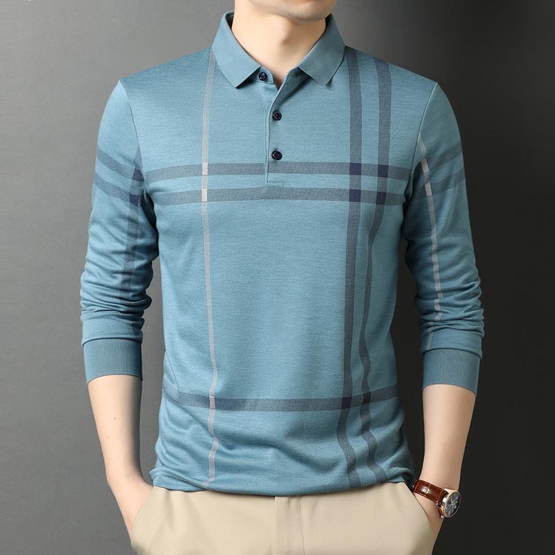 Весна и осень Новый стиль Мода для среднего возраста Корейский стиль Свободные лацканы Рубашка ПОЛО Повседневные топы для мужчин Мужские футболки с длинными рукавами