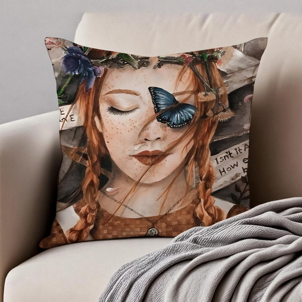 Wholesome Imaginative AAnne Of Green Gables Cushion Cover Pillowcase Antidustmite Invisible Zipper Short Plush Sofa Cushion