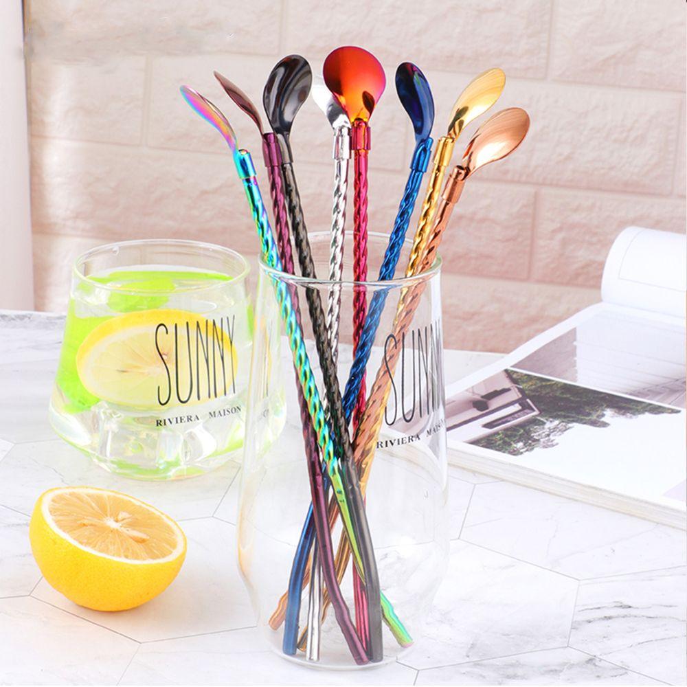 New Reusable Metal Bar Tea Stainless Steel Straws Spoon Coffee Spoons Drinking Straw