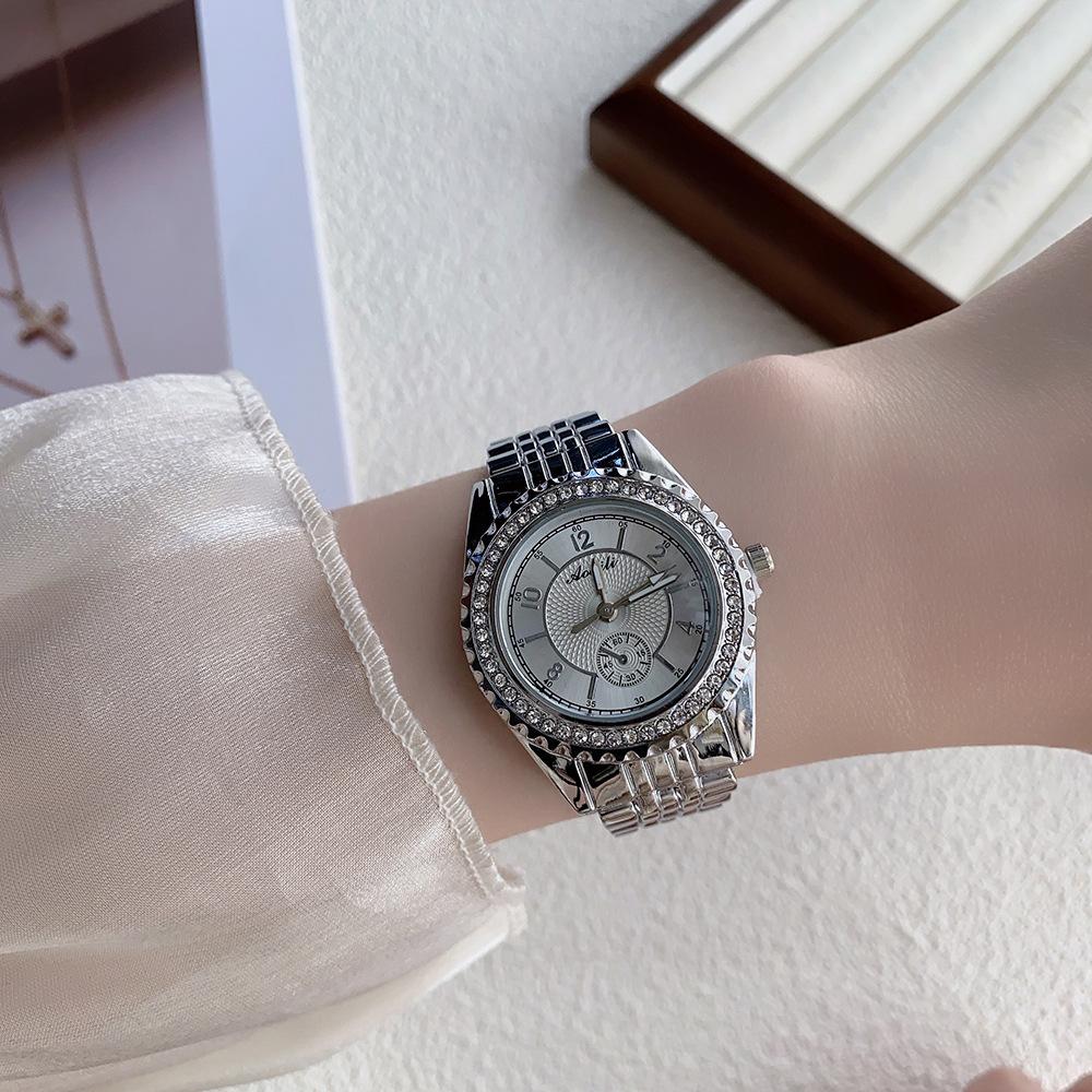 Gold Silver Steel Belt Diamond-encrusted High-end Women's Watch Simple Scale Alloy Rhinestone Quartz Watch Batch Watch