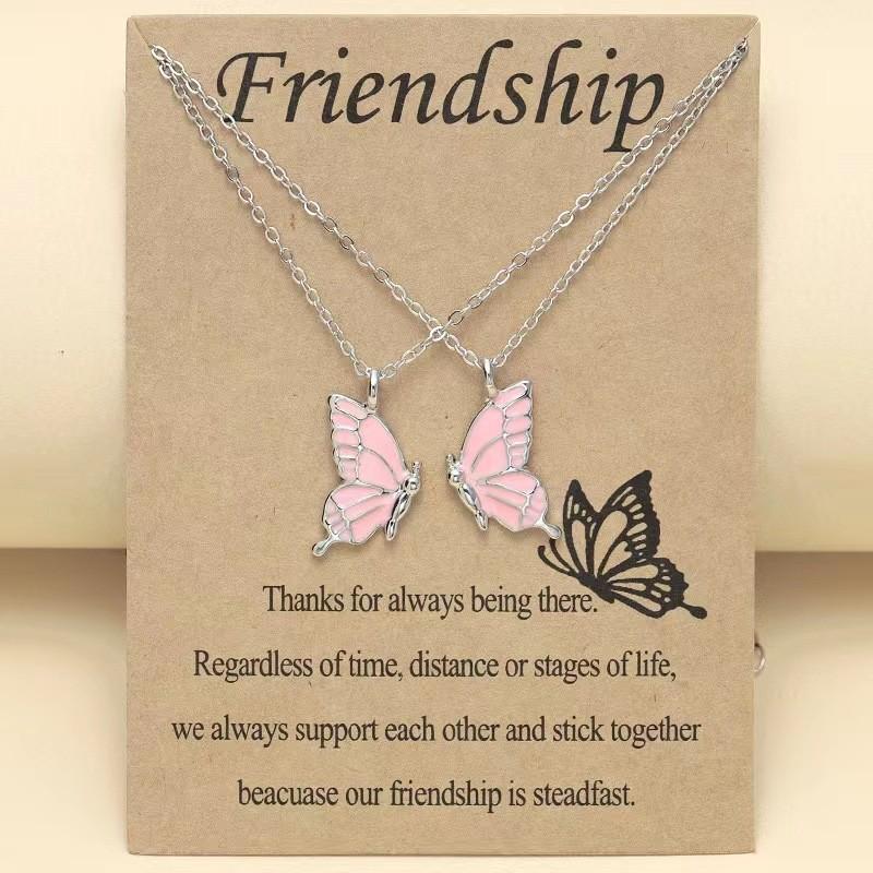Colorful Butterfly Friendship Necklace Set for Women - Elegant Two-Piece Design