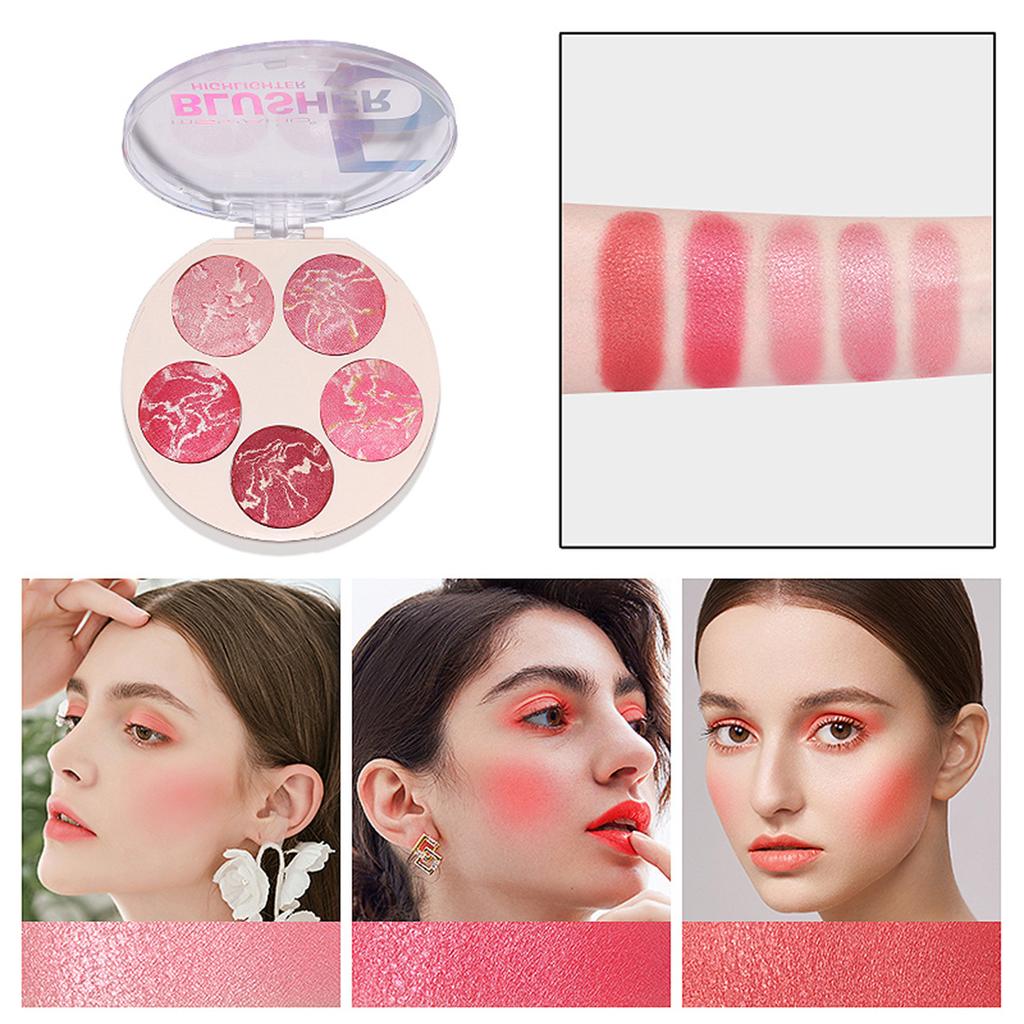 Перламутровые румяна для лица, пудра-хайлайтер, контурная пудра, компактный хайлайтер с блестками, матовые тени для век, запеченная пудра, 5 цветов, палитра румян, принадлежности для макияжа