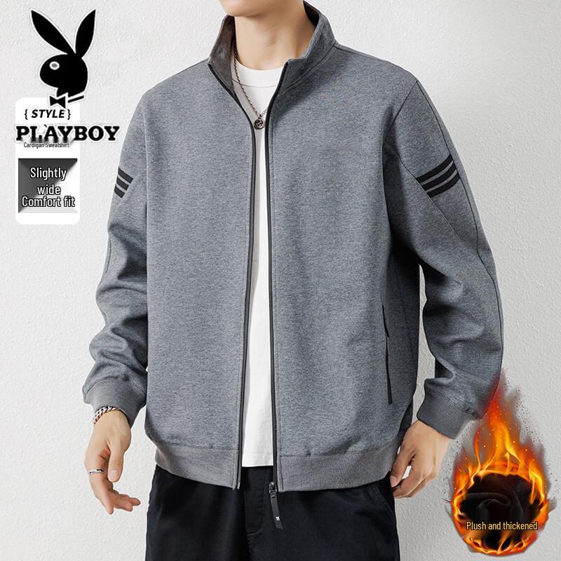 PLAYBOY Men's Fleece-Lined Stand-Collar Casual Jacket
