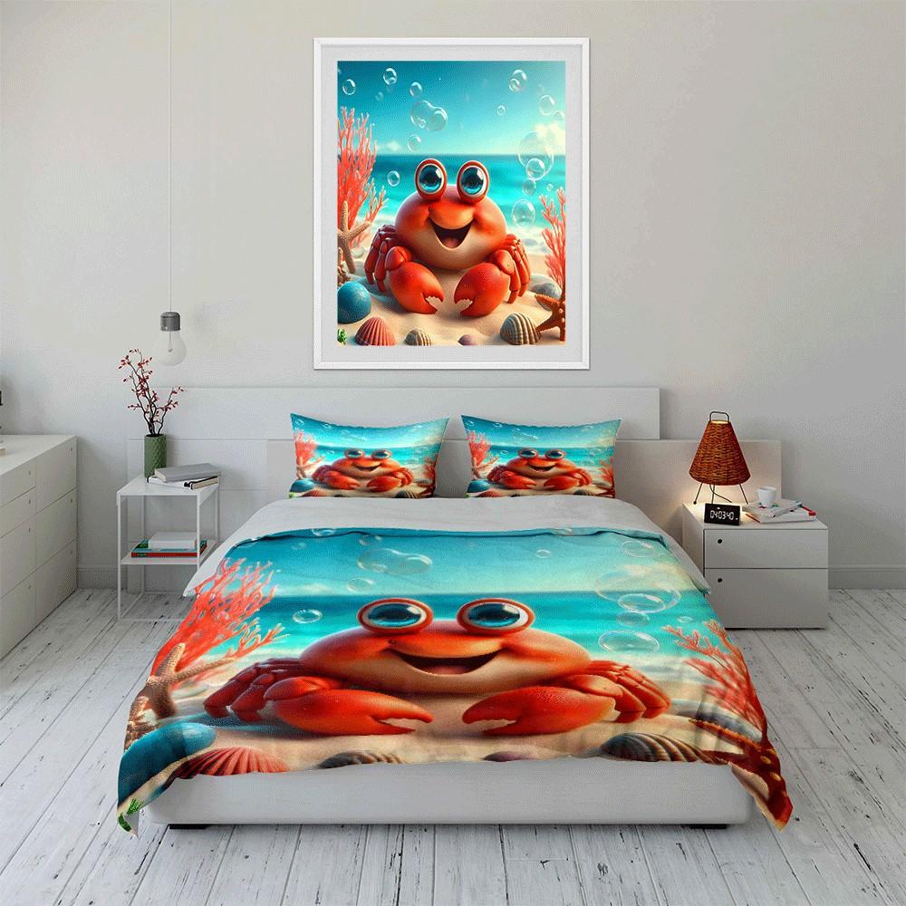 Ocean Beach Crab Prints Set Printed Bedding for Adults and Children's Rooms, Multiple Sizes, Three-Level Set Gift
