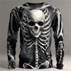New Halloween Skeleton Prints Long Sleeve T-Shirt For Men Gothic Trendy Streetwear Casual Tops Halloween Party Tees Fall Winter
