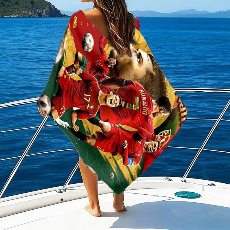 1pc Number 7 Soccer Beach Towel with Custom Name, Beach and Seaside Swimming Pool Equipment, Fashion Pattern, Rectangular, Travel Essential