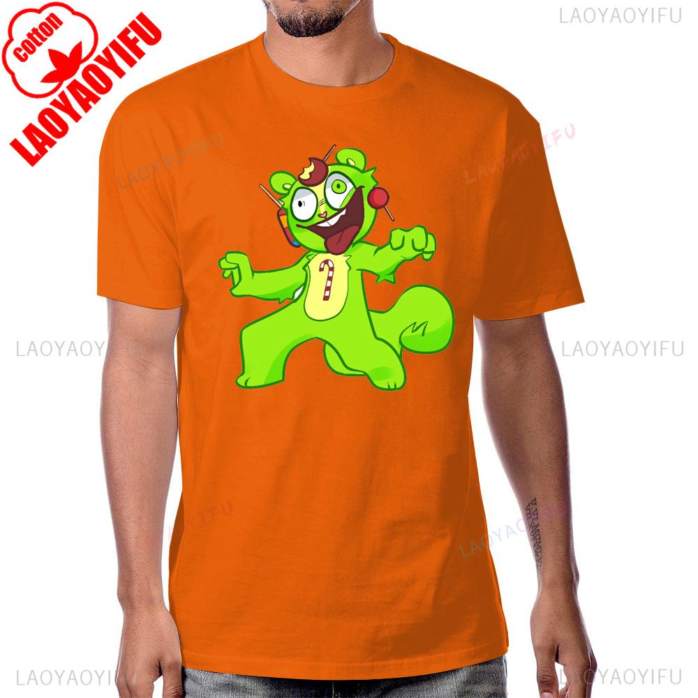 Сумасшедшая Футболка с Принтом Мультфильма Happy Tree Friends Винтажный Аниме Стиль Летняя Мужская Футболка Хлопок Харадзюку Женские Футболки