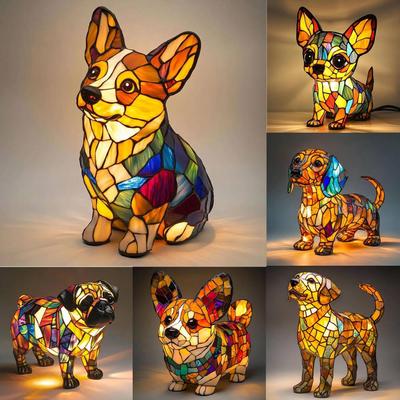 Светодиодная настольная лампа из смолы с животными, серия «Собаки», художественный ночник 3D из витражного стекла, милая прикроватная лампа-собака для украшения гостиной и спальни