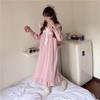 Long Sleeved Dress Pajamas Women Sweet Girl Korean Chic Ins Style White Autumn Princess Style Midi Dress Home Wear Two-piece Clothes
