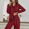 Женский пижамный комплект, классическая рубашка в клетку с длинными рукавами и воротником «Revere», рубашка на пуговицах и брюки, комплект из 2 предметов, пижамный костюм для сна, ночное белье, S-XL, новинка