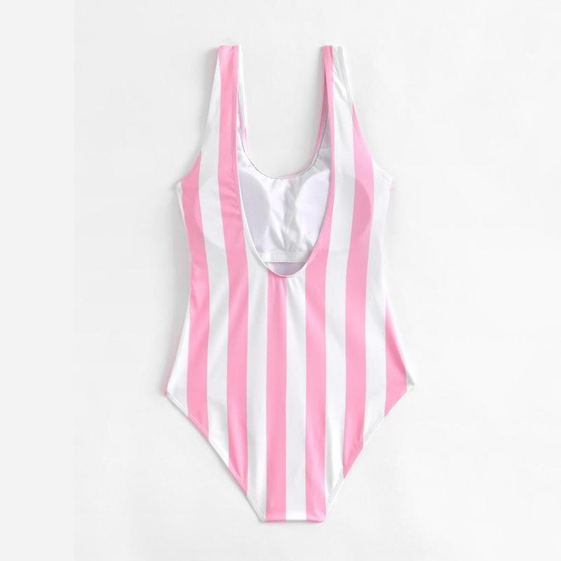 Fashion Summer Women One Piece Swimsuit Slim Backless Playsuit Striped Bikini