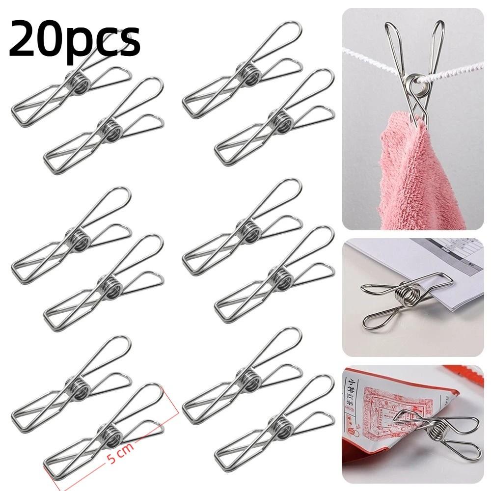 20pcs Stainless Steel Pegs Clothespin 5cm Utility Clips Multi-Purpose Wire Clothes Pegs Kitchen