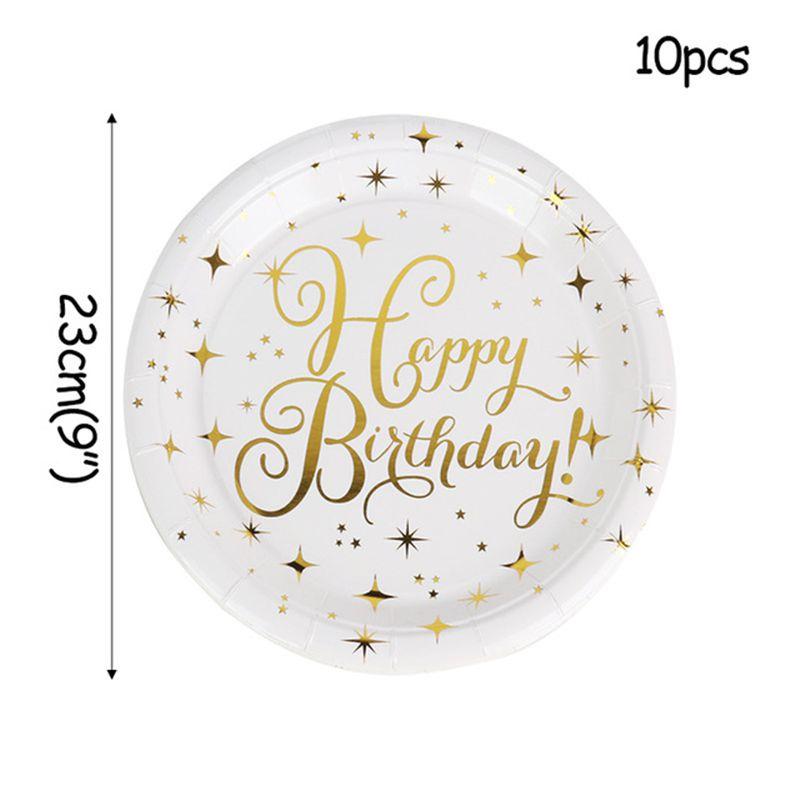 Cheerful Gold Polka Dot Stamping Happy Birthday Party Decor Supplies Disposable Tableware Collection