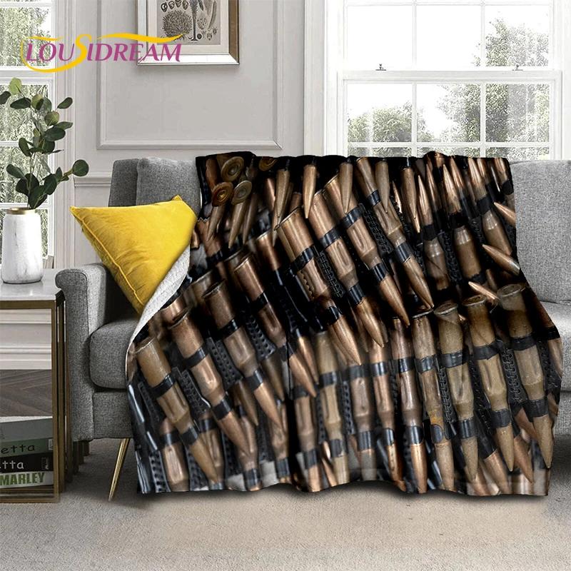 2025 New Retro Guns Pistol Ammunition Bullet Cartridge AK M4 Soft Flannel Blankets,Throw Blanket for Picnic Beds Sofa Bedroom