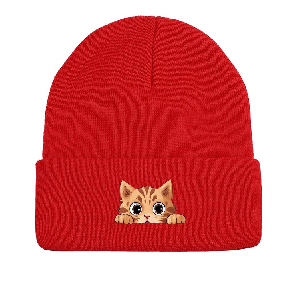 Cartoon Ginger Cat Winter Knit Cap Beanie, Animal Woman Cap Versatile Candy Color Sporting Pompom Beanies Knitted Hat Beanie