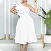 Женское летнее модное платье большого размера с рюшами и одним рукавом, женское элегантное цельное однотонное платье