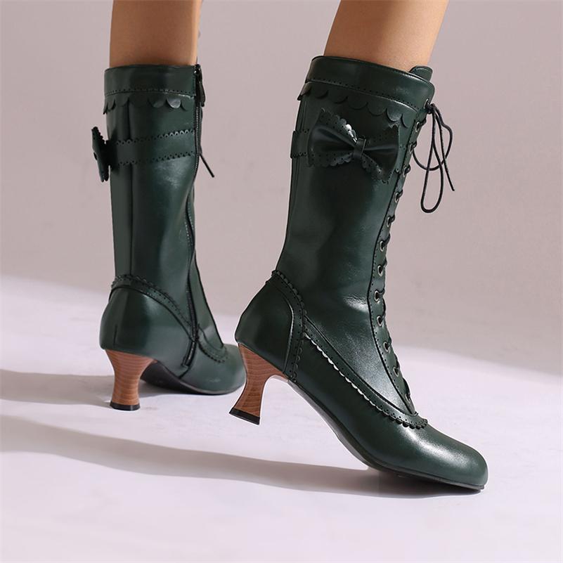 Meotina Женские полусапожки с круглым носком, на высоком каблуке, с застежкой-молнией и бантом, на шнуровке, лаконичные женские модные туфли, зимние, белые, красные, 46