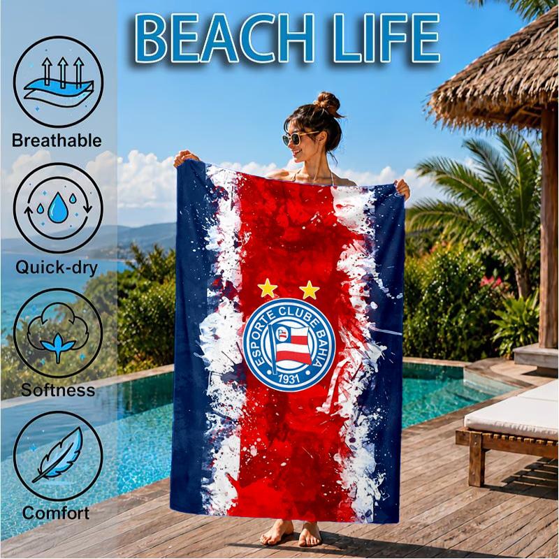 Bahia Fc Crest Emblem Printed Microfiber Beach Towel, Soft And Absorbent, Quick-Dry, Ideal for Summer Travel, Beach Essential, Swimming Pool