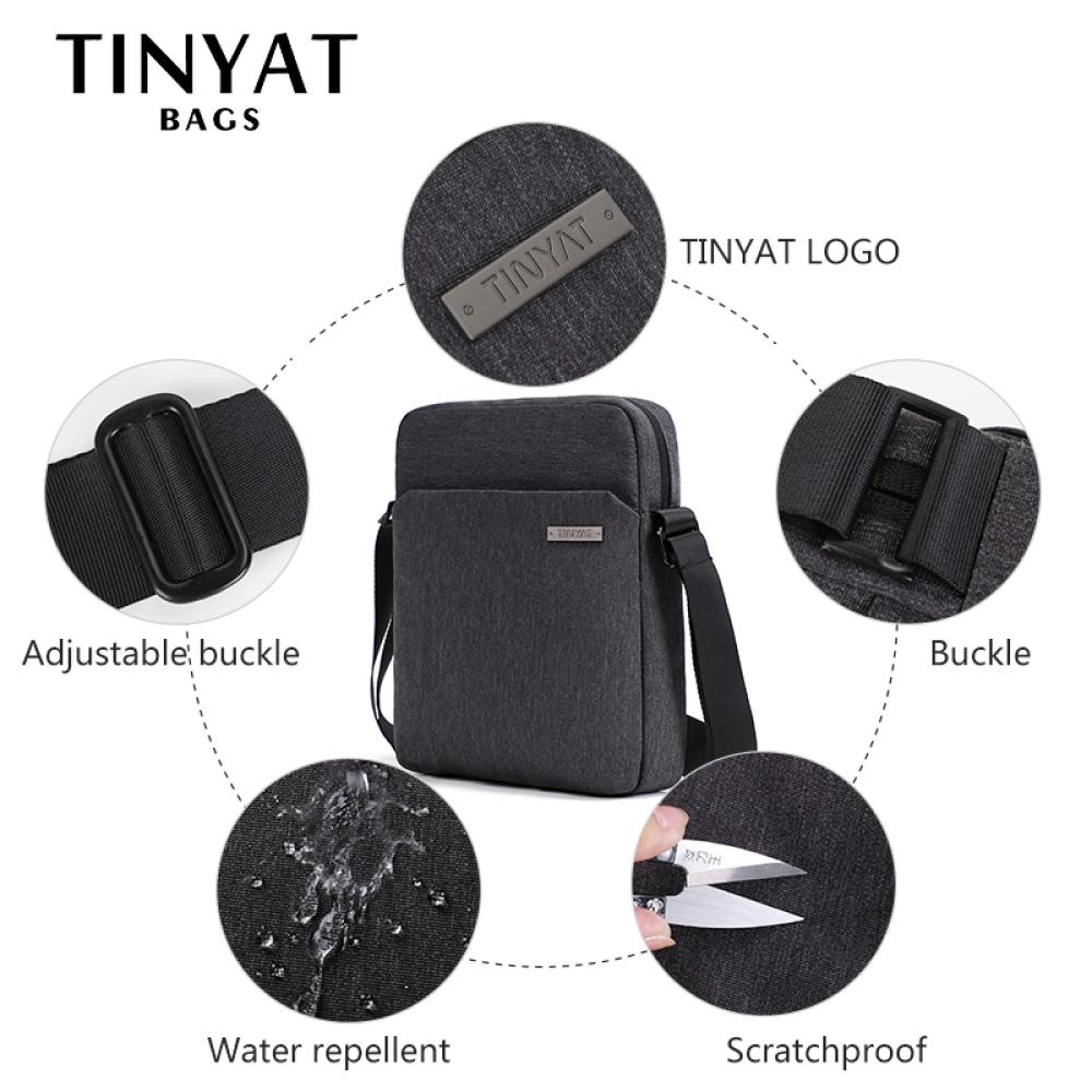 TINYAT Мужские сумки на плечо Холщовые сумки для мужчин 9,7-дюймовая повседневная водонепроницаемая школьная сумка через плечо Деловая мужская сумка через плечо Серая мужская