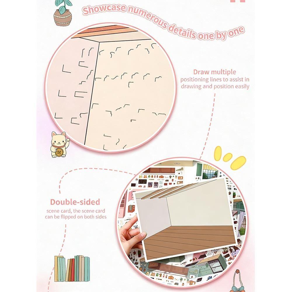 Kawaii Design Landscape Sticker Comfortable Work Dessert Theme Pocket Scene Sticker Cabin Scene DIY Sticker Festival Decoration