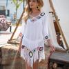Spring and Summer Women's Beach Bikini Cover Up with Fringe Trim Women Sexy Hollow Tunic Beach Dress Bathing Suit Beachwear