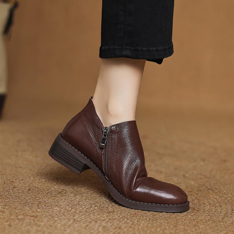 Fashion 2025 New Autumn/Winter Women Boots Round Toe Heel Women Shoes Ankle Boots Modern Boots Ladies Shoes Retro Genuine Leather