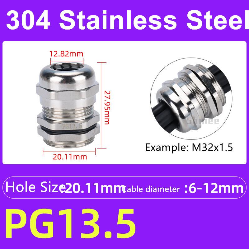 1Pcs Waterproof Cable Gland 304 Stainless Steel Glands IP68 PG7 PG9 Metal Joint PG13.5 PG16 Cable Fixing Seal Joint Fit 3-52mm
