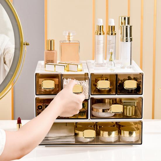 Штабелируемый настольный органайзер Просторный ящик с ручкой Большая вместимость Прозрачный видимый водонепроницаемый ящик для хранения Органайзер для туалетных принадлежностей для ванной комнаты