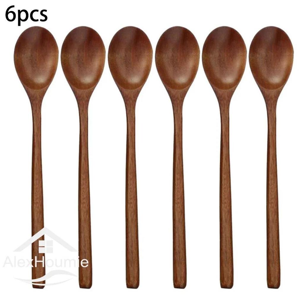 6 Piece Wooden Spoon Bamboo Kitchen Korean Style 9 '' Inch Natural Wood Soup Tableware Cooking Honey Coffee Spoon Mixing Spoon4