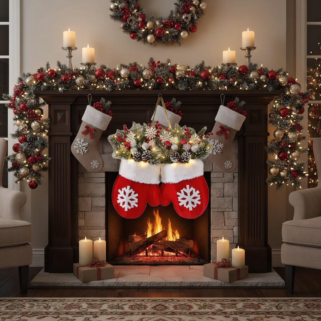Christmas Gloves Door Decoration with Light LED Christmas Decoration Artificial Garland for DIY Front Door Window Wall