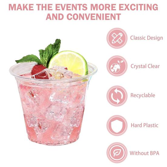 Clear Plastic Cups Thickened Drinking Cups for Parties Weddings Bars 9 Oz