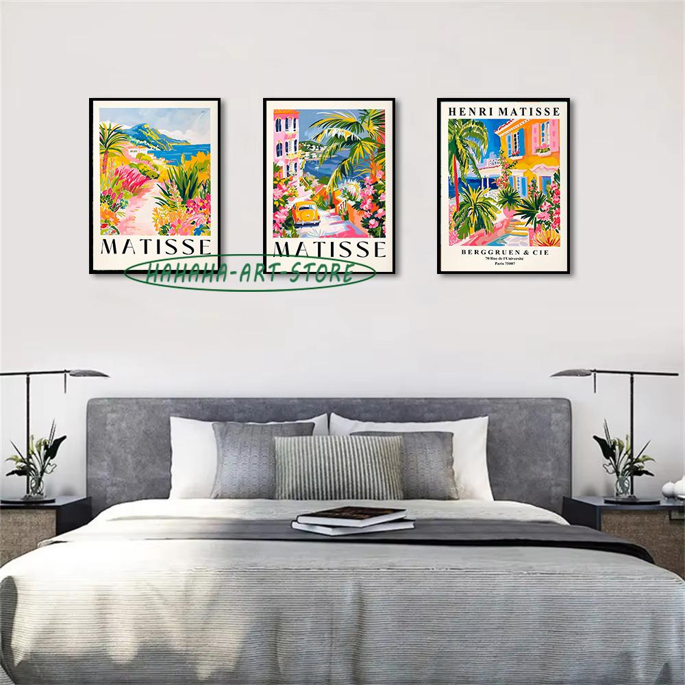 Матисс Пляж Побережье Пейзаж Амальфи Лето Живопись Постер Преппи Настенное Искусство Постер Y2K Ретро Домашний Декор Холст Живопись Принты