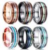 8mm Men 'S Rose Gold Color Stainless Steel Rings Hawaiian Koa Wood And Abalone Shell Opal Inlay Ring Men 'S Wedding Band Jewelry