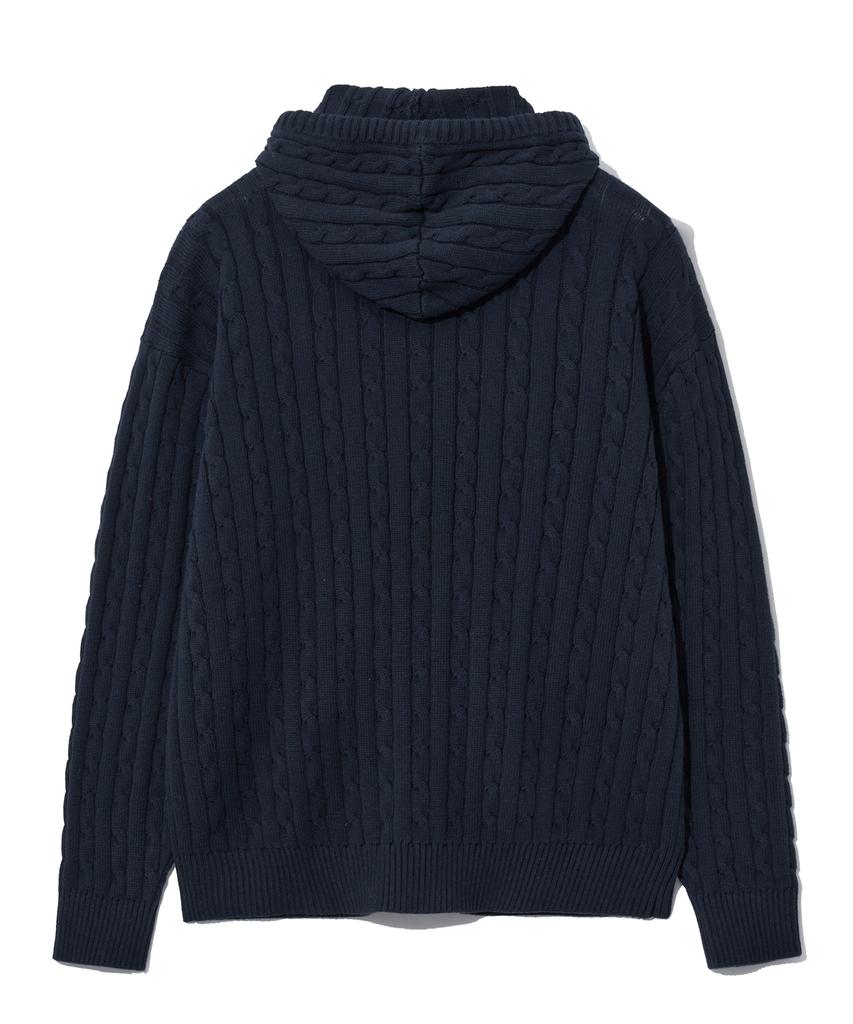 YALE Cable Knit Zip-Up Hoodie_Navy