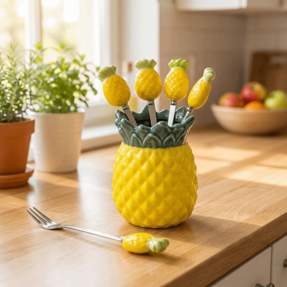 Exquisite Ceramic Storage Jar Pineapple-shaped Fruit Forks Set Chopstick Holder  Office