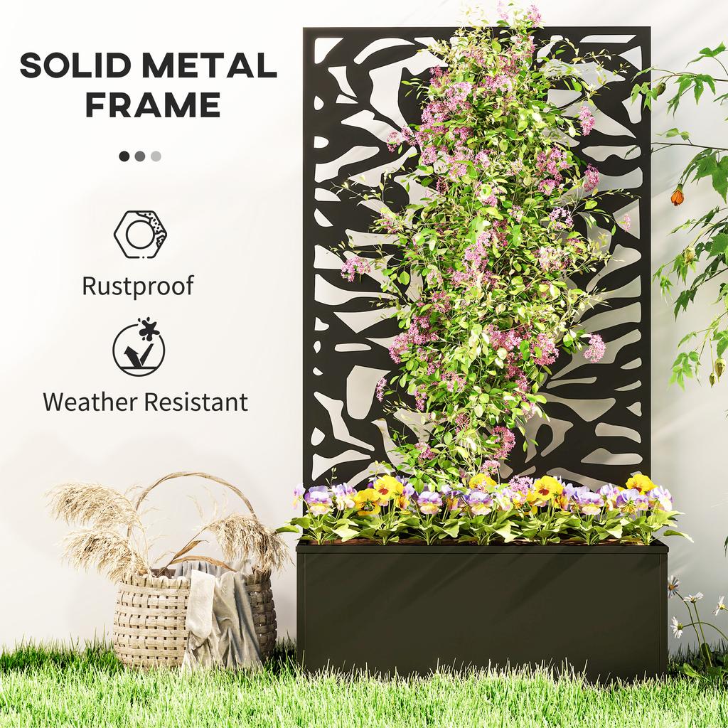 Metal Garden Bed with Trellis, Wall Mounted or Freestanding Raised Planter with Privacy Panel, Black