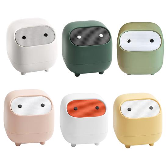 Настольная мусорная корзина со складной крышкой, открывающимся механизмом нажимного типа, компактного размера, мусорное ведро мультяшной формы