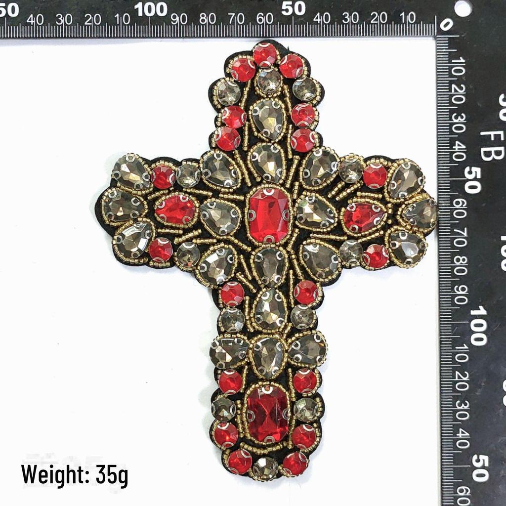 Большая нашивка с вышивкой крестом и стразами - аксессуар для одежды в стиле панк-стиль своими руками