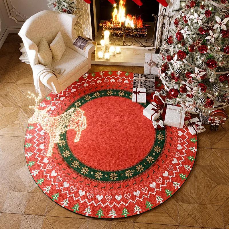 Festive Round Carpet with Sparkle – Non-Slip Holiday Rug for Living Room, Bedroom Sofa Area