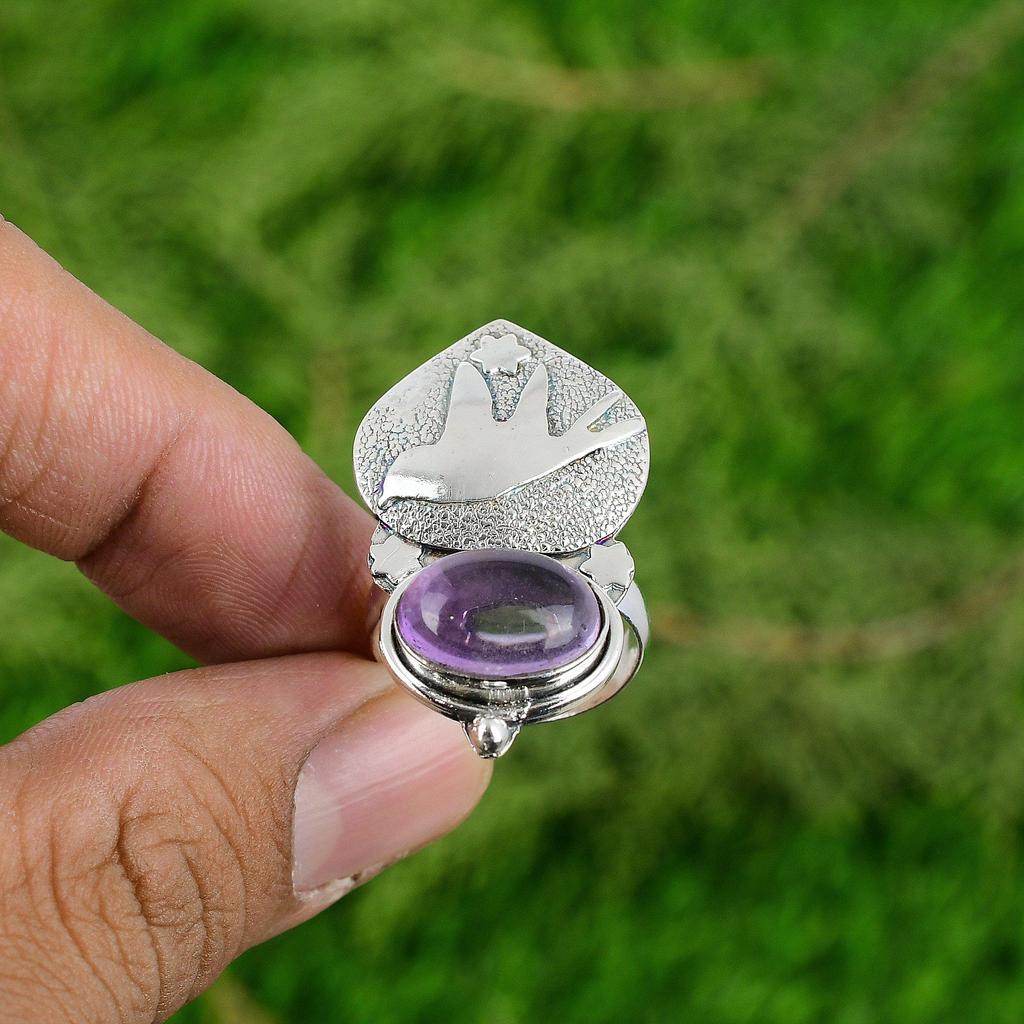 Натуральный африканский аметист, кольцо с несколькими камнями в виде птицы, регулируемое, серебро 925 пробы