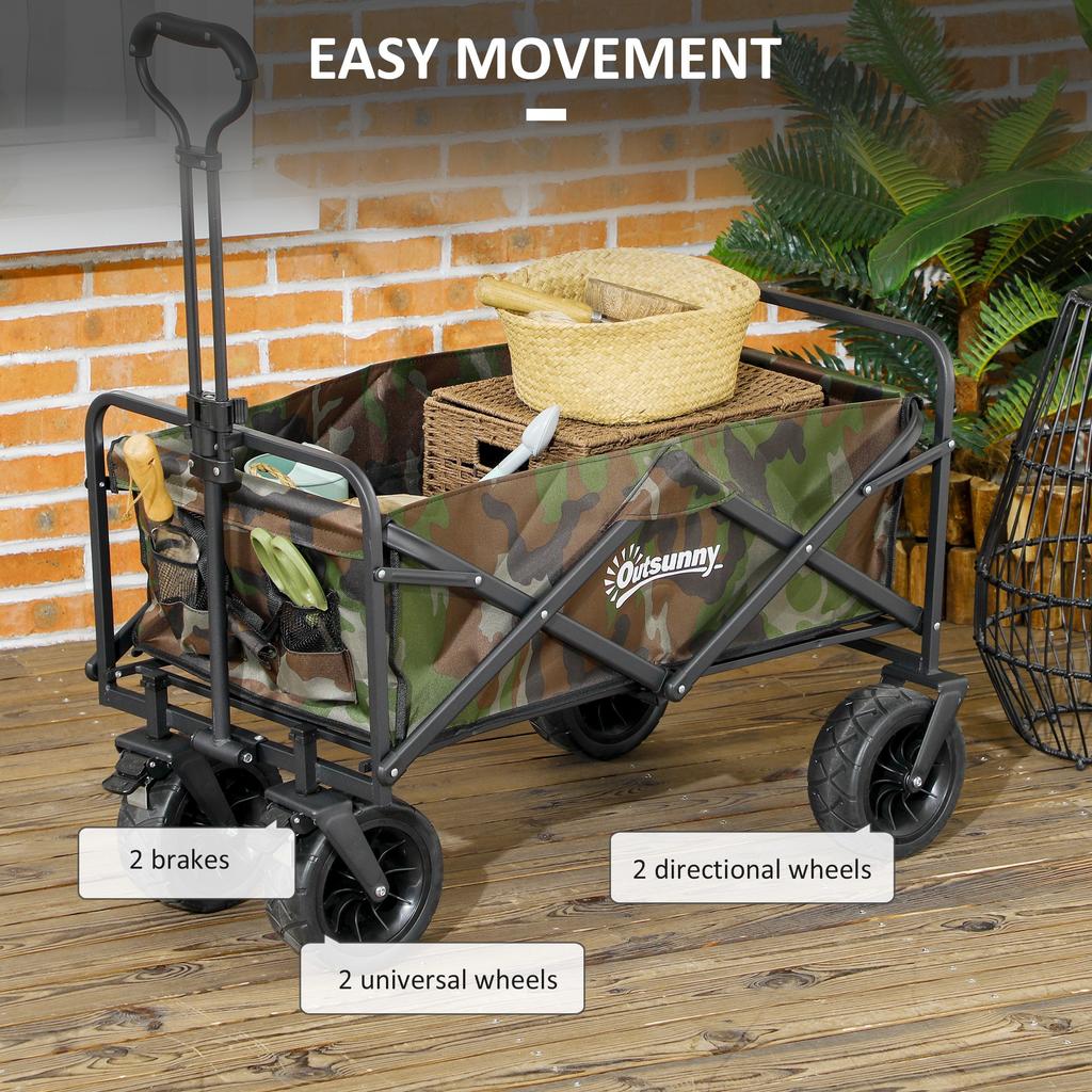 95L Folding Steel Frame Garden Trolley, with Handle - Multicolour