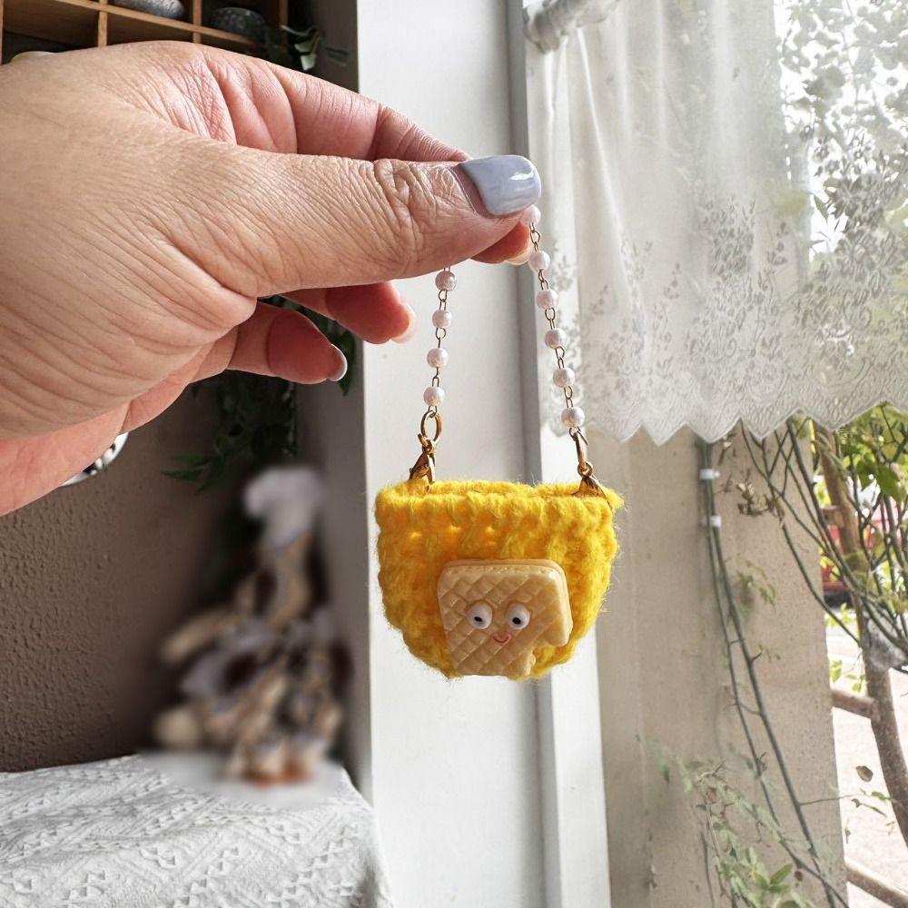 Мини-сумка для кукол через плечо из плетеной ткани с жемчужной цепочкой для кукольного домика, вязаная шерстяная сумка, аксессуары для кукол