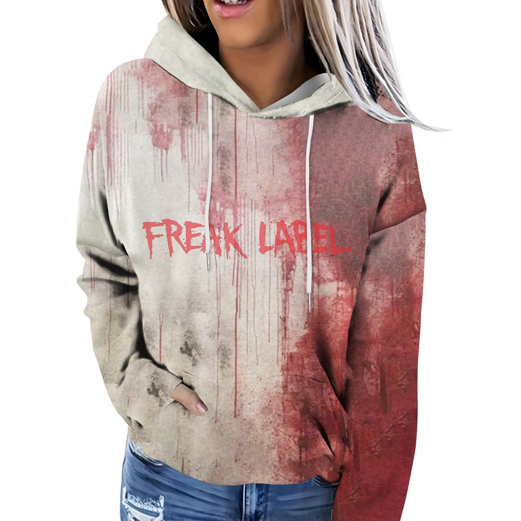 Женская модная повседневная толстовка с капюшоном и длинным рукавом с принтом на Хэллоуин