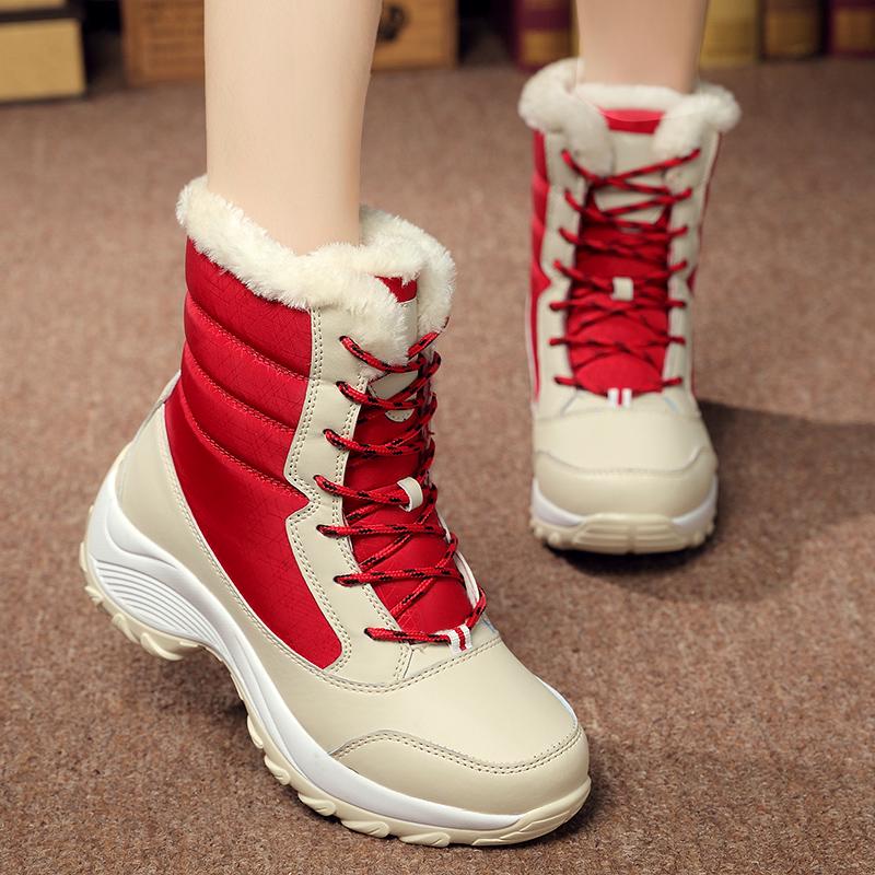 Plush Women Snow Boots Fashion High-top Cotton Shoes Warm Winter Walking Shoes Lace-up Platform Shoes