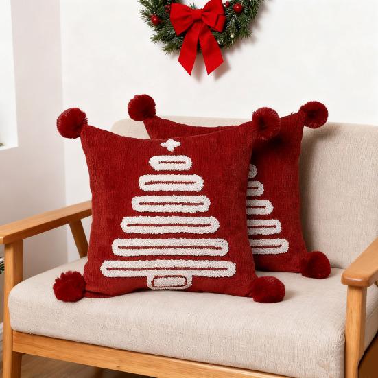 Наволочка декоративная с рождественским узором, кисточками и помпонами, чехол на подушку в стиле фермерского дома