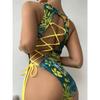 Lace Up Back Swimsuit 2025 One Piece Printed Swimwear Women Sexy Backless Bathing Swimming Suit Female Padded Beachwear Bodysuit