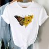 (Asian Size) Camera Butterfly Flower Cute Short Sleeve Tee Top Fashion Tshirt Women Clothing Casual Print Lady Female Graphic T-shirt