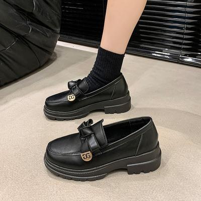 Черные мокасины женские весна 2025 года новые туфли на платформе в британском стиле из кожи нескользящие однопедальные туфли JK uniform single shoes