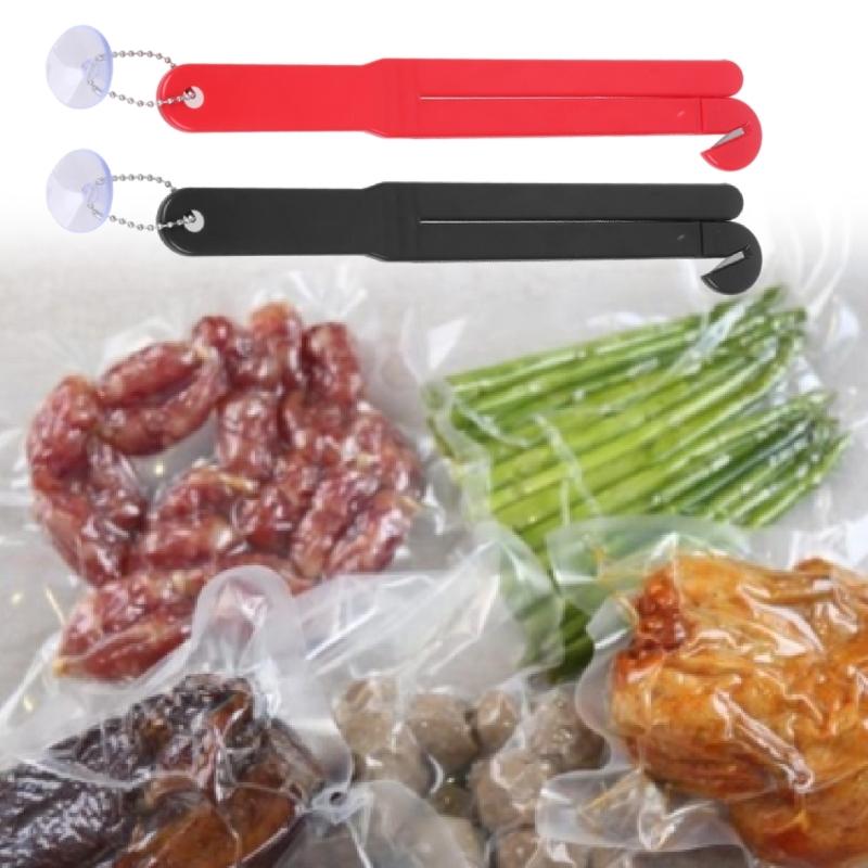 Extrusion Type- Food Bag Opener with Blade- and Squeezer for Kitchens Includes Hang Chain and Suction Cup Easy- Storage
